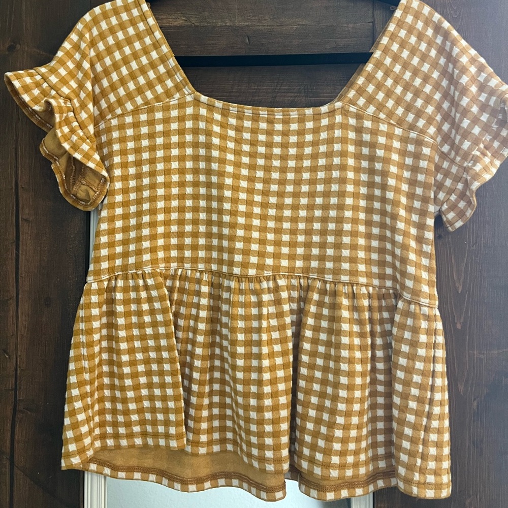 Madewell Yellow and White Checkered Top